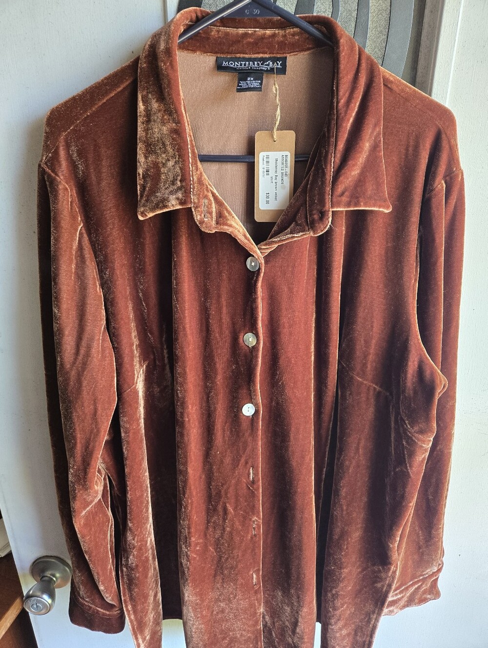 Monterey Bay Women's Velvet Button-Up Shacket/Top NWT